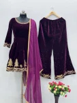 DESIGNER VELVET EMBROIDERY WORK TOP PALAZZO WITH DUPATTA FESTIVE WEAR WHOLESALE PRICE ETHNIC GARMENT (2)