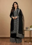 DESIGNER VELVET EMBROIDERY WORK TOP PALAZZO WITH DUPATTA BLACK