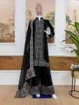 DESIGNER VELVET EMBROIDERY WORK TOP PALAZZO WITH DUPATTA PARTY WEAR WHOLESALE PRICE ETHNIC GARMENT (5)