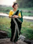 DESIGNER VELVET SEQUENCE AND JARI DORI EMBROIDERY LACE BORDER WORK SAREE WITH UNSTITCHED BLOUSE GREEN