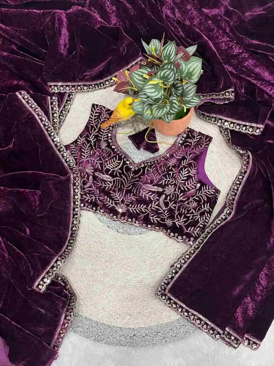 DESIGNER VELVET SEQUENCE AND JARI THREAD EMBROIDERY LACE WITH CUTWORK BORDER WORK SAREE WITH STITCHED BLOUSE WEDDING WEAR WHOLESALE PRICE ETHNIC GARMENT (16).jpg.webp