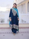 DESIGNER VELVET SEQUENCE , ZARI, CODING & THREAD EMBROIDERY WORK TOP BOTTOM WITH DUPATTA BLUE