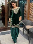 DESIGNER VELVET THREAD WITH SEQUENCE WORK TOP PATIYALA WITH DUPATTA GREEN