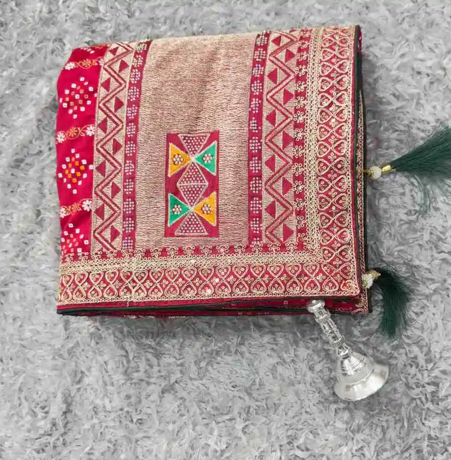 DESIGNER VICHITRA FOIL PRINT EMBROIDERY THREAD & SEQUENCE WORK AND HOT FIX DIMOND WORK SAREE WITH UNSTITCHED BLOUSE WEDDING WEAR WHOLESALE PRICE ETHNIC GARMENT (2).jpg.webp