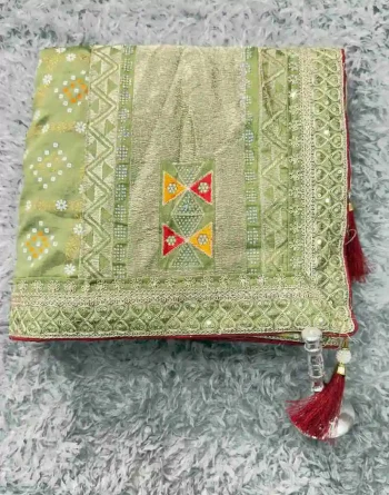 DESIGNER VICHITRA FOIL PRINT EMBROIDERY THREAD & SEQUENCE WORK AND HOT FIX DIMOND WORK SAREE WITH UNSTITCHED BLOUSE PISTA