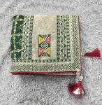 DESIGNER VICHITRA FOIL PRINT EMBROIDERY THREAD & SEQUENCE WORK AND HOT FIX DIMOND WORK SAREE WITH UNSTITCHED BLOUSE GREEN