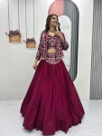 DESIGNER VICHITRA SILK THREAD AND SEQUENCE WORK LEHENGA CHOLI WITH KOTI AND BELT PARTY WEAR WHOLESALE PRICE ETHNIC GARMENT (10)