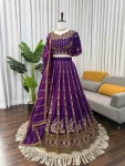 DESIGNER VICHITRA SILK THREAD WITH SEQUENCE WORK LEHENGA CHOLI WITH DUPATTA WEDDING WEAR WHOLESALE PRICE ETHNIC GARMENT (5)