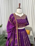 DESIGNER VICHITRA SILK THREAD WITH SEQUENCE WORK LEHENGA CHOLI WITH DUPATTA WEDDING WEAR WHOLESALE PRICE ETHNIC GARMENT (5)
