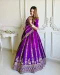 DESIGNER VICHITRA SILK THREAD WITH SEQUENCE WORK LEHENGA CHOLI WITH DUPATTA PURPLE