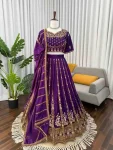 DESIGNER VICHITRA SILK THREAD WITH SEQUENCE WORK LEHENGA CHOLI WITH DUPATTA WEDDING WEAR WHOLESALE PRICE ETHNIC GARMENT (5)