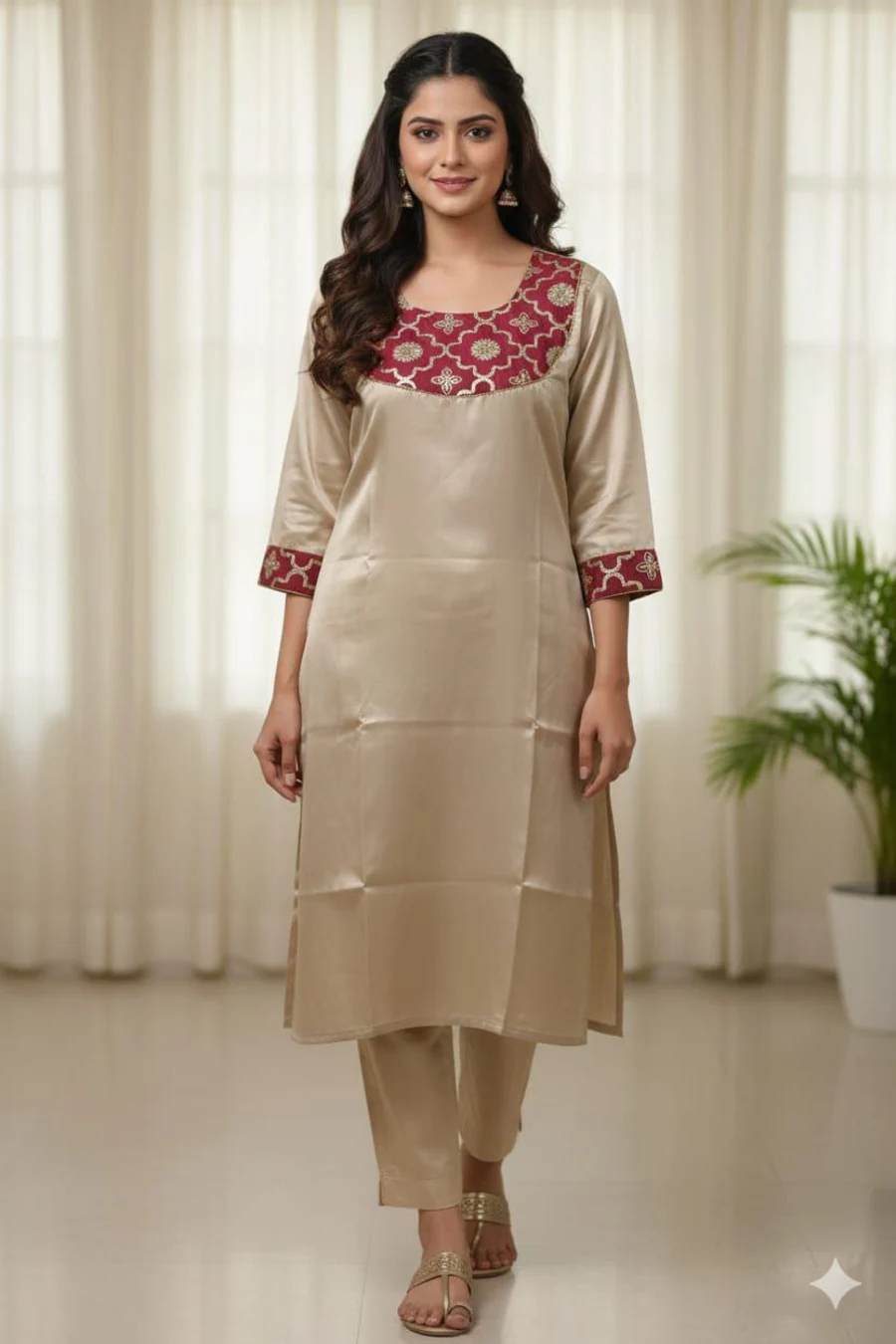 FANCY ART SILK JACQUARD CUT PASTE WORK KURTI DAILY WEAR WHOLESALE PRICE ETHNIC GARMENT (1)