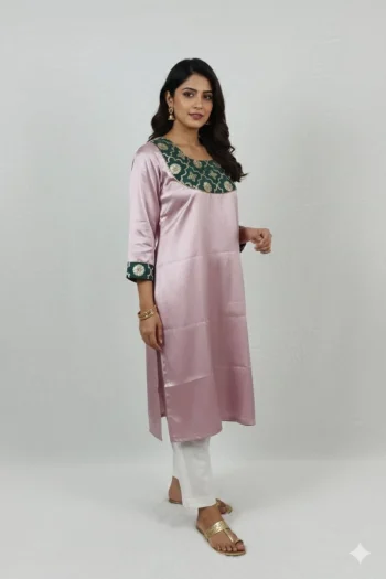 FANCY ART SILK JACQUARD CUT PASTE WORK KURTI LAVENDER