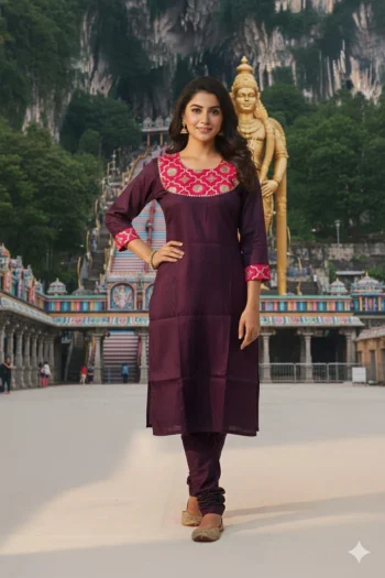 FANCY ART SILK JACQUARD CUT PASTE WORK KURTI WINE