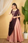 FANCY BANRASI JARI SILK BUTTI WORK LEHENGA CHOLI WITH DUPATTA WINE AND BABY PINK