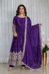 FANCY CHINON SILK EMBROIDERY CODING DORI AND SEQUENCE WORK GOWN BOTTOM WITH DUPATTA PURPLE