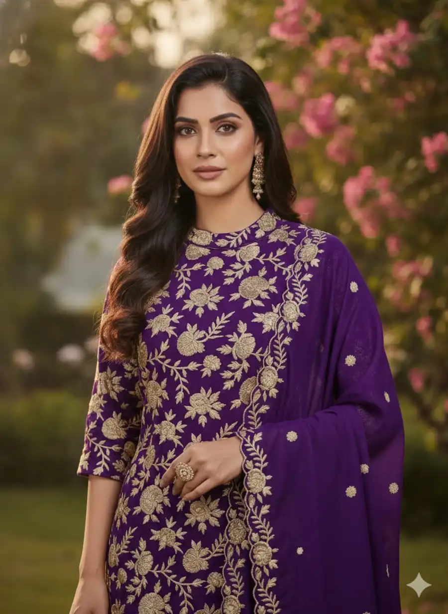 FANCY CHINON SILK MULTI THREAD EMBROIDERY SEQUENCE WORK TOP PALAZZO WITH DUPATTA FESTIVE WEAR WHOLESALE PRICE ETHNIC GARMENT (2)