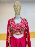 FANCY CHINON THREAD, EMBROIDERY , ZARI AND SEQUENCE WORK BUSTIER SRAPE SKIRT WITH SHRUG STYLE DUPATTA PARTY WEAR WHOLESALE PRICE ETHNIC GARMENT (2)