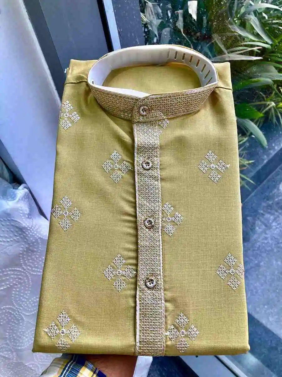 FANCY COTTON EMBROIDERY WORK MEN'S KURTA PAYJAMA FESTIVE WEAR WHOLESALE PRICE ETHNIC GARMENT (10)