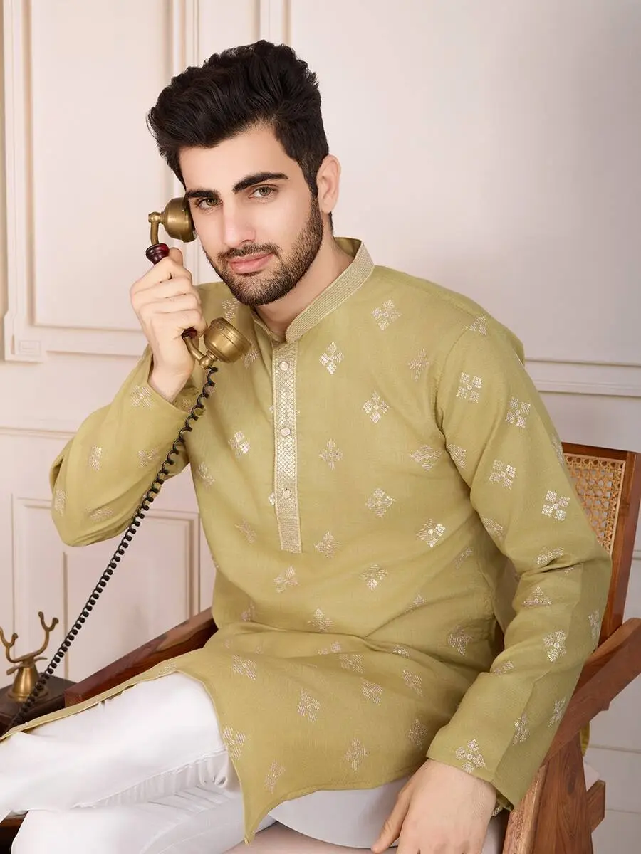 FANCY COTTON EMBROIDERY WORK MEN'S KURTA PAYJAMA FESTIVE WEAR WHOLESALE PRICE ETHNIC GARMENT (7)