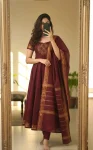 FANCY COTTON JACQUARD WEAVING ZARI BORDER WORK GOWN WITH DUPATTA MAROON