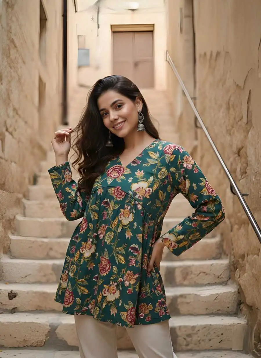 FANCY COTTON PRINT WORK ONLY TOP DAILY WEAR WHOLESALE PRICE ETHNIC GARMENT (4)