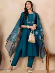 FANCY COTTON SILK EMBROIDERY WORK TOP BOTTOM WITH DUPATTA TEAL