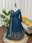 FANCY CREPE SILK THREAD & SEQUENCE WORK GOWN PALAZZO WITH DUPATTA WEDDING WEAR WHOLESALE PRICE ETHNIC GARMENT (5)