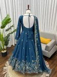 FANCY CREPE SILK THREAD & SEQUENCE WORK GOWN PALAZZO WITH DUPATTA WEDDING WEAR WHOLESALE PRICE ETHNIC GARMENT (5)