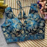 FANCY DOLA SILK PADDED BACK OPEN STYLE STITCHED BLOUSE TEAL