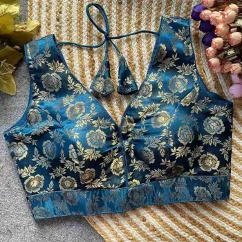 FANCY DOLA SILK PADDED BACK OPEN STYLE STITCHED BLOUSE TEAL