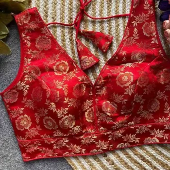 FANCY DOLA SILK PADDED BACK OPEN STYLE STITCHED BLOUSE RED