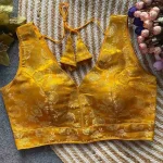 FANCY DOLA SILK PADDED BACK OPEN STYLE STITCHED BLOUSE YELLOW