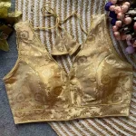 FANCY DOLA SILK PADDED BACK OPEN STYLE STITCHED BLOUSE GOLD