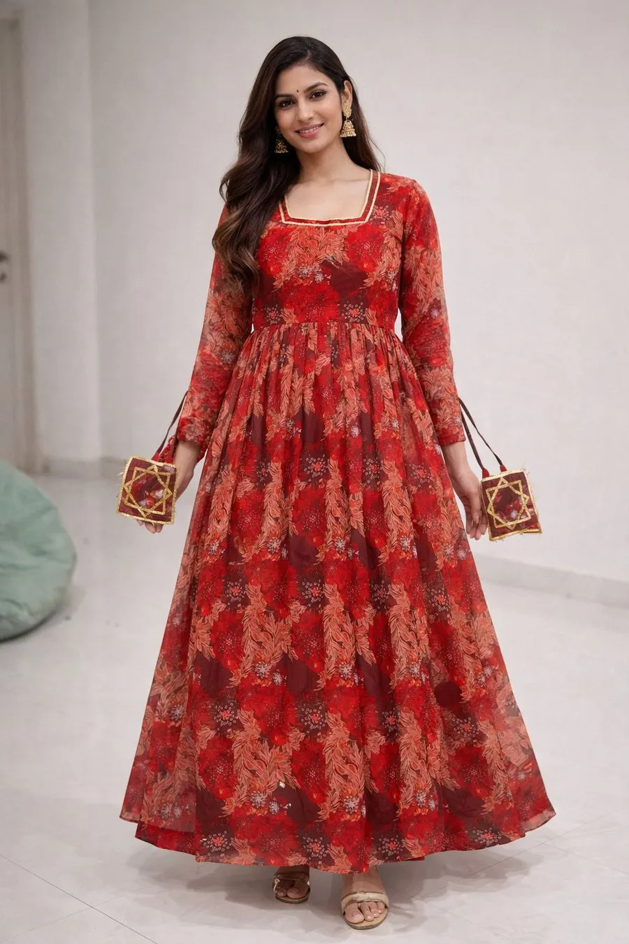 FANCY GEORGETTE DIGITAL PRINTED WORK GOWN DRESS FESTIVE WEAR WHOLESALE PRICE ETHNIC GARMENT (2)
