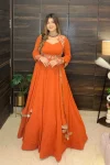 FANCY GEORGETTE EMBROIDERY WORK GOWN WITH DUPATTA ORANGE