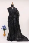 FANCY GEORGETTE SEQUENCE WITH THREAD & SATIN BORDER WORK SAREE WITH UNSTITCHED BLOUSE BLACK