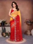 FANCY GEORGETTE SILK EMBROIDERY WORK SAREE WITH UNSTITCHED BLOLUSE RED