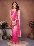 FANCY GEORGETTE SILK EMBROIDERY WORK SAREE WITH UNSTITCHED BLOLUSE RANI
