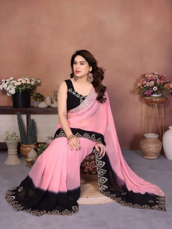 FANCY GEORGETTE SILK EMBROIDERY WORK SAREE WITH UNSTITCHED BLOLUSE BABY PINK