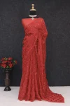 FANCY GEORGETTE SILK SEQUENCE WORK WITH PIPING BORDER WORK SAREE WITH UNSTITCHED BLOUSE RED