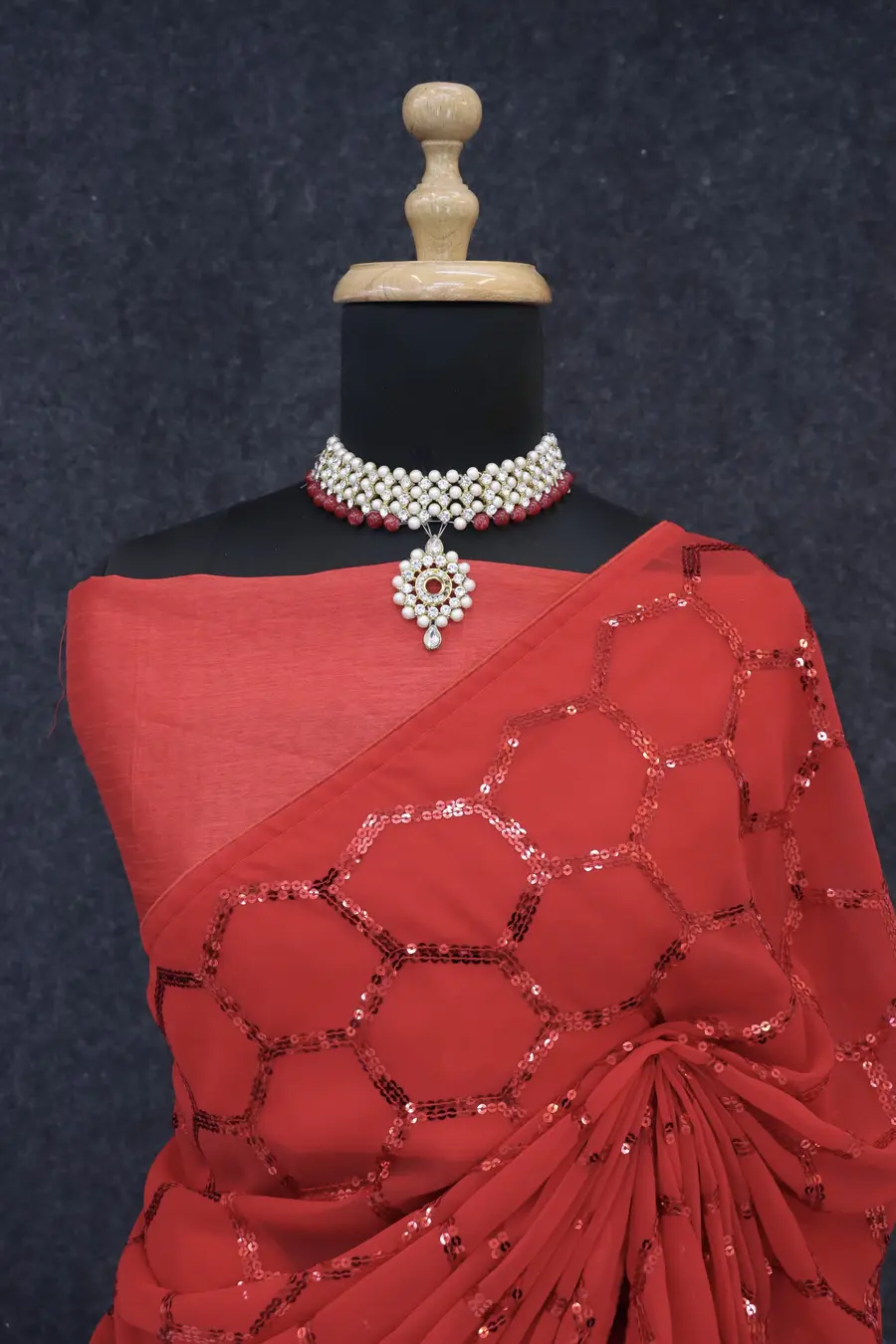 FANCY GEORGETTE SILK SEQUENCE WORK WITH PIPING BORDER WORK SAREE WITH UNSTITCHED BLOUSE WEDDING WEAR WHOLESALE PRICE ETHNIC GARMENT (8)