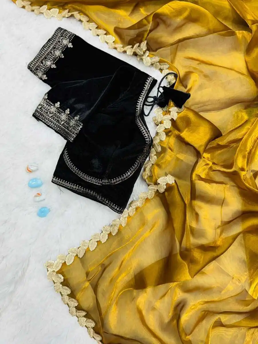 FANCY GMY SILK EMBROIDERY SEQUENCE & CODING WITH CUT WORK LACE BORDER SAREE WITH STITCHED BLOUSE PARTY WEAR WHOLESALE PRICE ETHNIC GARMENT (2)