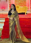 FANCY GMY SILK EMBROIDERY SEQUENCE & CODING WITH CUT WORK LACE BORDER SAREE WITH STITCHED BLOUSE GOLD