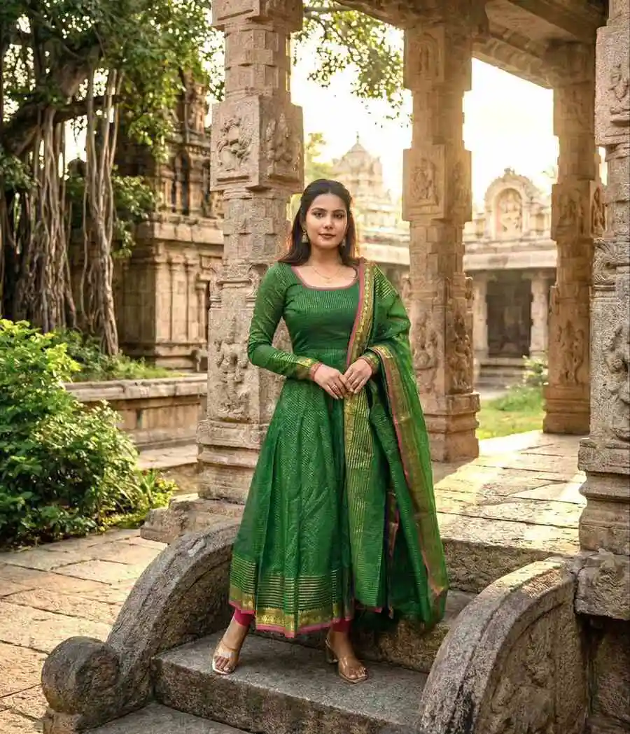 FANCY KOTA BANARASI JACQUARD WEAVING ZARI BORDER WORK ANARKALI GOWN WITH DUPATTA SET FESTIVE WEAR WHOLESALE PRICE ETHNIC GARMENT (12)