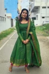 FANCY KOTA BANARASI JACQUARD WEAVING ZARI BORDER WORK ANARKALI GOWN WITH DUPATTA SET GREEN