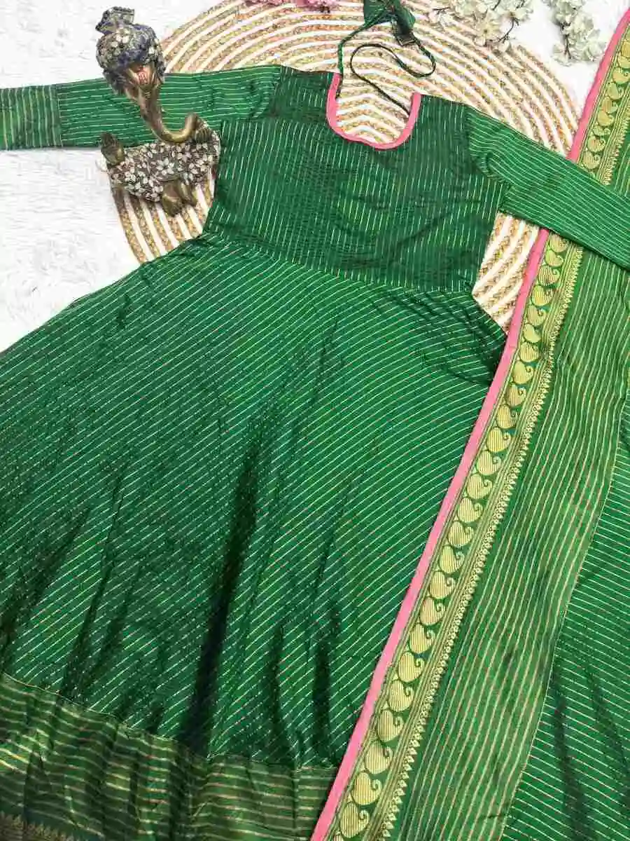 FANCY KOTA BANARASI JACQUARD WEAVING ZARI BORDER WORK ANARKALI GOWN WITH DUPATTA SET FESTIVE WEAR WHOLESALE PRICE ETHNIC GARMENT (9)