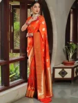 FANCY LICHI SILK BANARASI WEAVING WORK SAREE WITH UNSTITCHED BLOUSE FESTIVE WEAR WHOLESALE PRICE ETHNIC GARMENT (5)