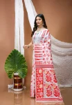 FANCY LINEN COTTON WEAVING WORK SAREE WITH UNSTITCHED BLOUSE RED AND WHITE