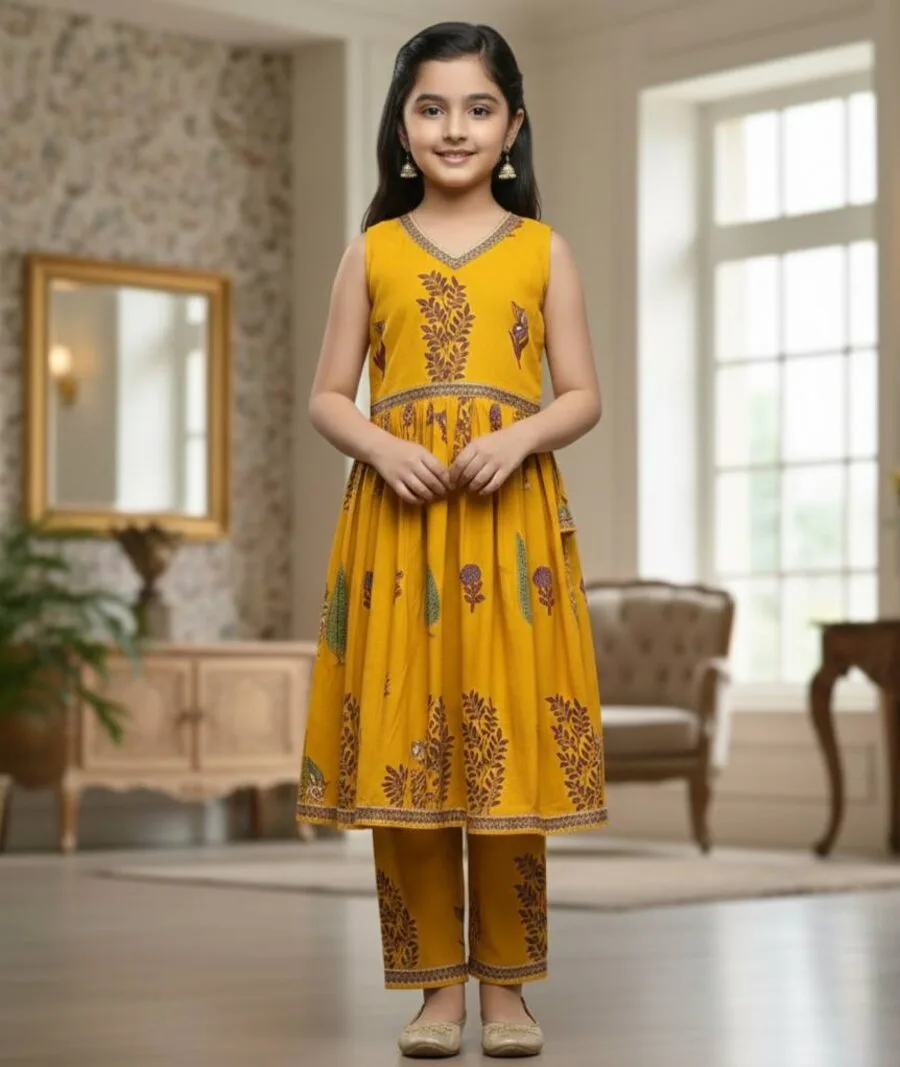 FANCY MAGIC COTTON FLORAL PRINT WITH LACE BORDER WORK KID'S TOP BOTTOM SET DAILY WEAR WHOLESALE PRICE ETHNIC GARMENT (4)